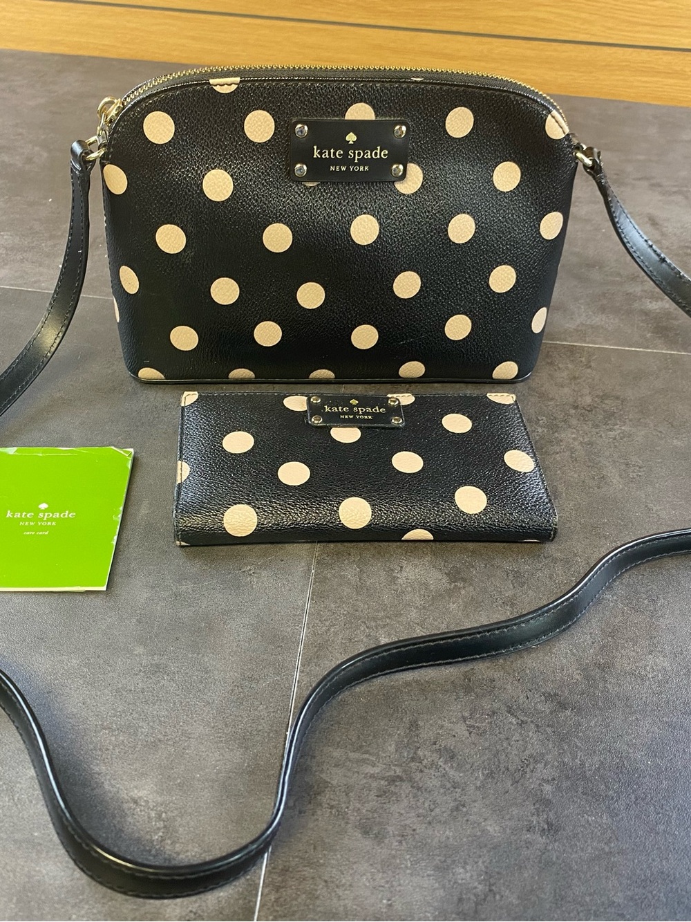 kate spade NY Black and Cream Polka Dot Crossbody with Matching Wallet